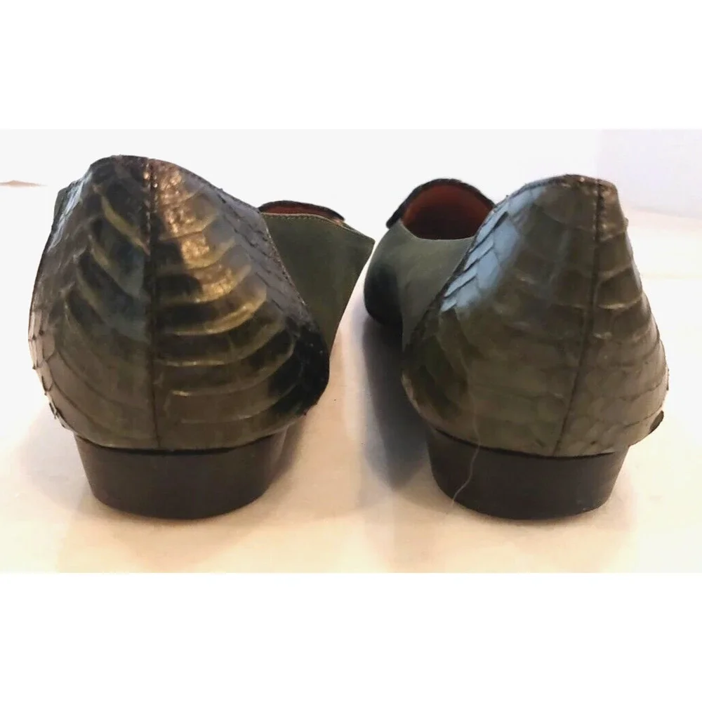Vintage Nordstrom Flats Shoes Emerald Green Reptile‎ Leather Size 9.5